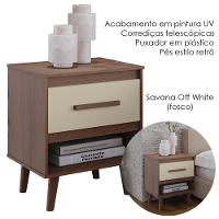 Kit 02 Mesas De Cabeceira 1 Gaveta 50 Cm Mila Savana Off White Mobbs
