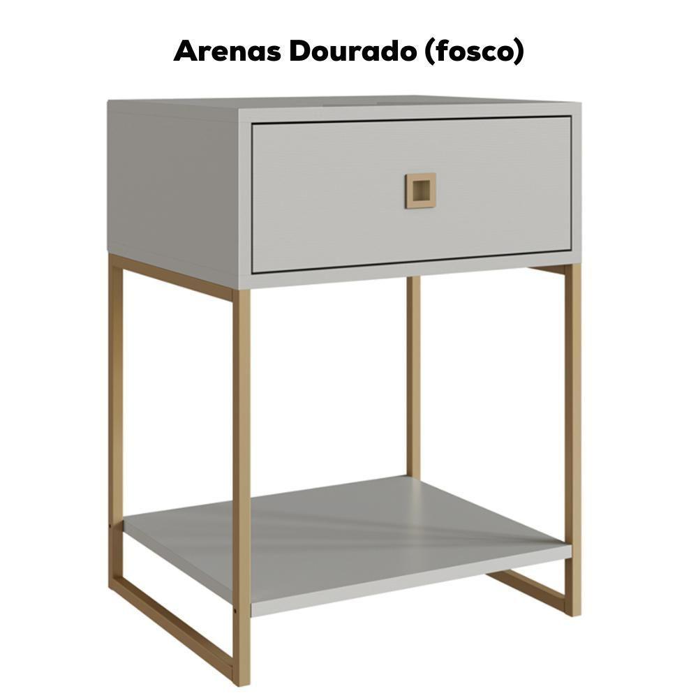 Mesa De Cabeceira Estilo Industrial 01 Gaveta P1026 Arenas Dourado Pp - 4