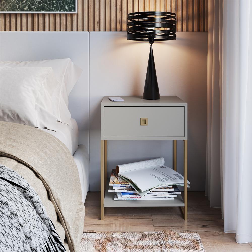 Mesa De Cabeceira Estilo Industrial 01 Gaveta P1026 Arenas Dourado Pp - 7