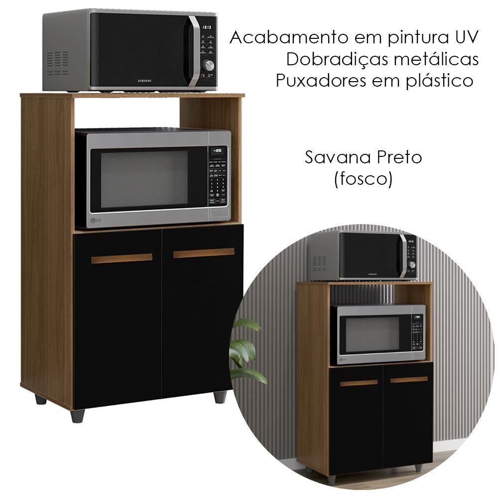 Balcão Multiuso 2 Fornos 60 Cm Tais Savana Preto Mobbs Savana - 4