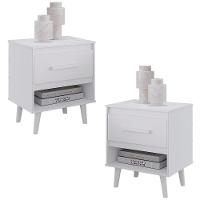 Kit 02 Mesas De Cabeceira 1 Gaveta 50 Cm Mila Branco Mobbs - 1