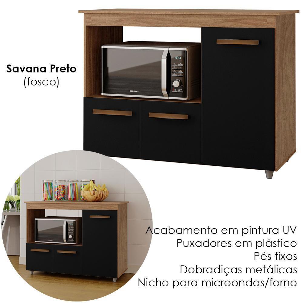 Balcão Multiuso 3 Portas 114cm 9480 Savana Preto Mobbs Savana - 4