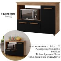 Balcão Multiuso 3 Portas 114cm 9480 Savana Preto Mobbs Savana