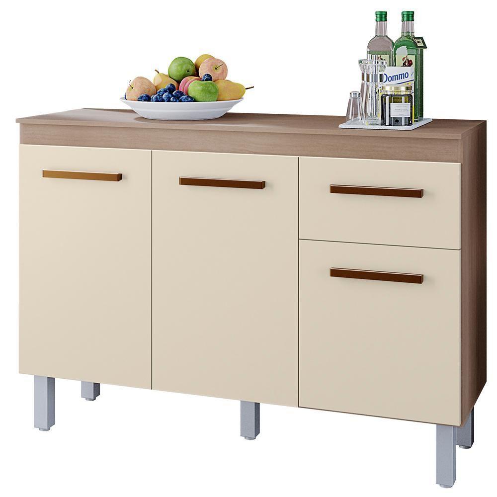 Balcão Com Tampo 3 Portas 1 Gaveta 120 Cm Vitoria Savana Off White Mobbs - 1