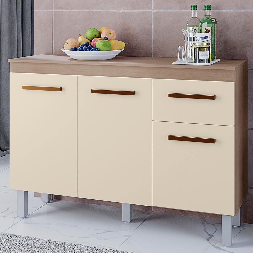 Balcão Com Tampo 3 Portas 1 Gaveta 120 Cm Vitoria Savana Off White Mobbs - 4