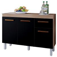 Balcão Com Tampo 3 Portas 1 Gaveta 120 Cm Vitoria Savana Preto Mobbs - 1