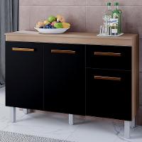 Balcão Com Tampo 3 Portas 1 Gaveta 120 Cm Vitoria Savana Preto Mobbs - 2