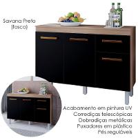 Balcão Com Tampo 3 Portas 1 Gaveta 120 Cm Vitoria Savana Preto Mobbs