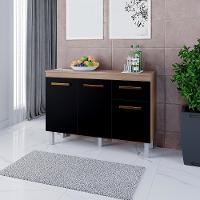 Balcão Com Tampo 3 Portas 1 Gaveta 120 Cm Vitoria Savana Preto Mobbs - 5