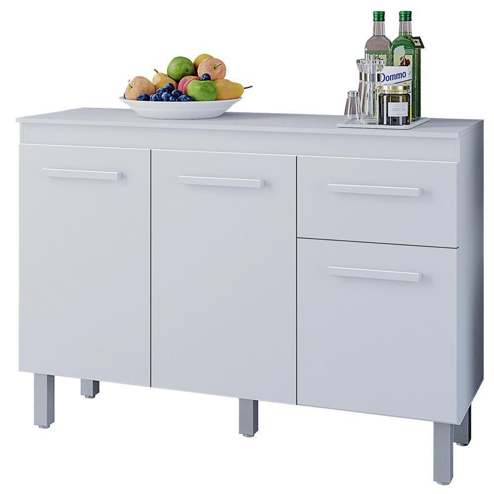 Balcão Com Tampo 3 Portas 1 Gaveta 120 Cm Vitoria Branco Mobbs - 1