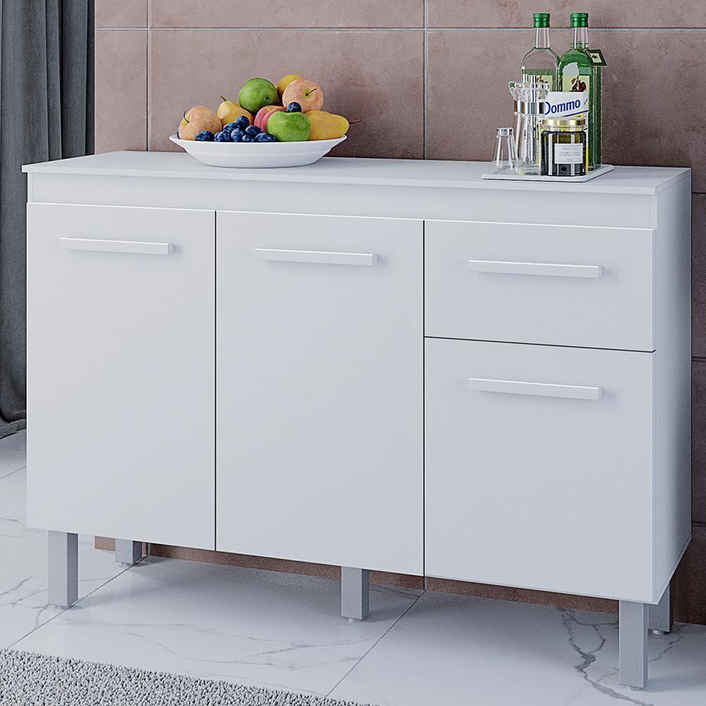 Balcão Com Tampo 3 Portas 1 Gaveta 120 Cm Vitoria Branco Mobbs - 2