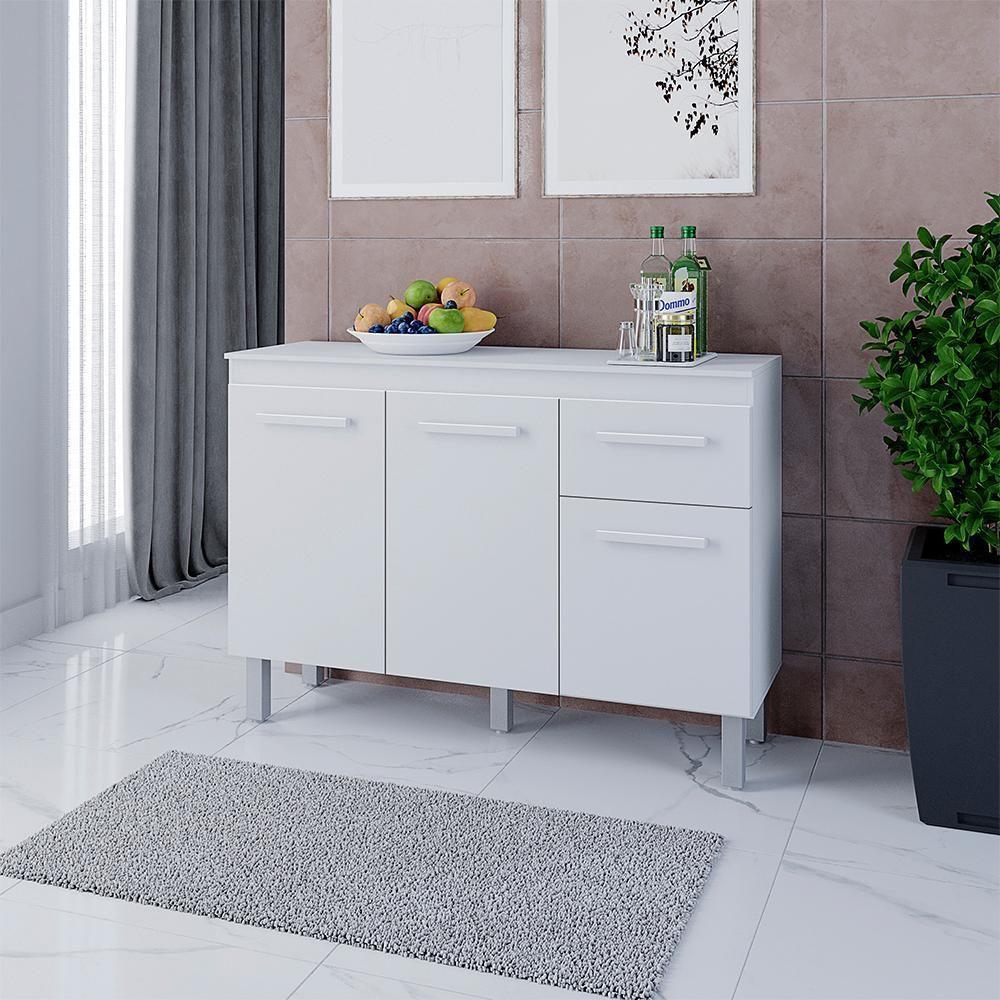 Balcão Com Tampo 3 Portas 1 Gaveta 120 Cm Vitoria Branco Mobbs - 5