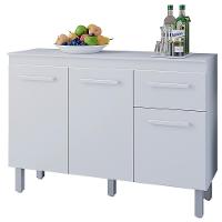 Balcão Com Tampo 3 Portas 1 Gaveta 120 Cm Vitoria Branco Mobbs - 1