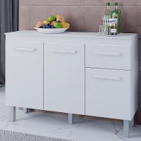 Balcão Com Tampo 3 Portas 1 Gaveta 120 Cm Vitoria Branco Mobbs - 2