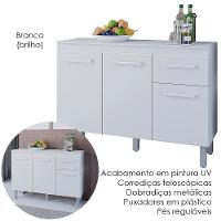 Balcão Com Tampo 3 Portas 1 Gaveta 120 Cm Vitoria Branco Mobbs