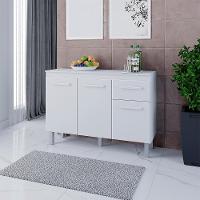 Balcão Com Tampo 3 Portas 1 Gaveta 120 Cm Vitoria Branco Mobbs - 5