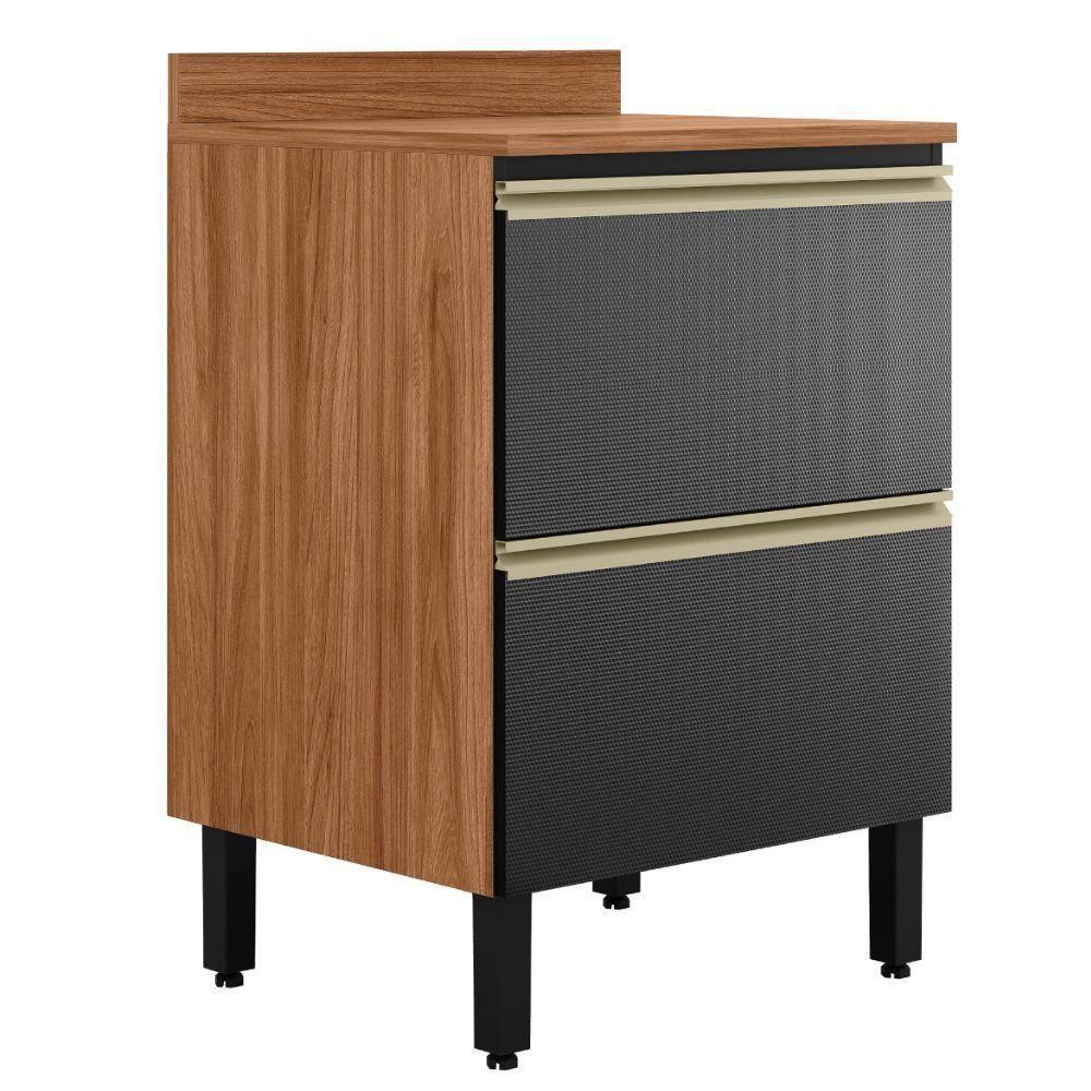 Balcão Com Tampo 1 Porta 1 Gaveta 60 Cm Mdf Proenca Nogueira Carbono Prime Demartez - 1