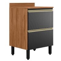 Balcão Com Tampo 1 Porta 1 Gaveta 60 Cm Mdf Proenca Nogueira Carbono Prime Demartez - 1