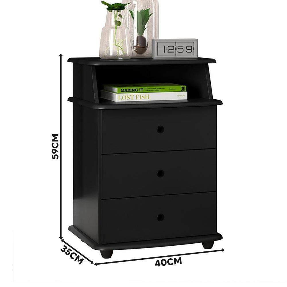 Mesa De Cabeceira 3 Gavetas Com Nicho Preta Para Quarto Preto - 4