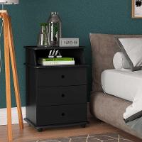 Mesa De Cabeceira 3 Gavetas Com Nicho Preta Para Quarto Preto - 1
