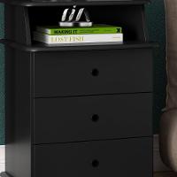 Mesa De Cabeceira 3 Gavetas Com Nicho Preta Para Quarto Preto - 3