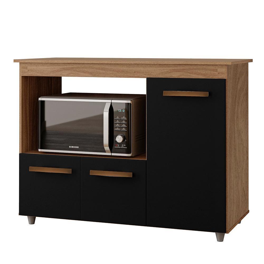 Balcão Multiuso Forno 3 Portas 114 Cm Liza Savana Preto Mobbs - 1