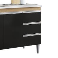 Balcão Pia Sem Tampo 3 Portas 3 Gavetas 145 Cm Andreia Amendoa Preto Reajl Moveis - 6