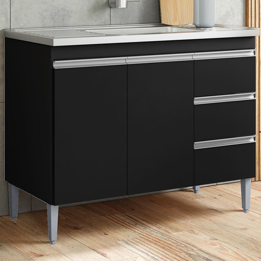 Balcão Pia Sem Tampo 2 Portas 3 Gavetas 97 Cm Andreia Preto Reajl Moveis - 2