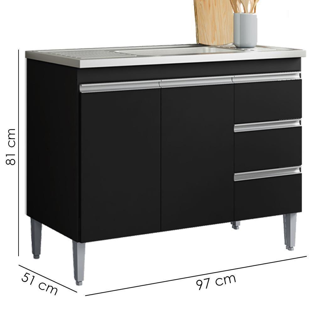 Balcão Pia Sem Tampo 2 Portas 3 Gavetas 97 Cm Andreia Preto Reajl Moveis - 3
