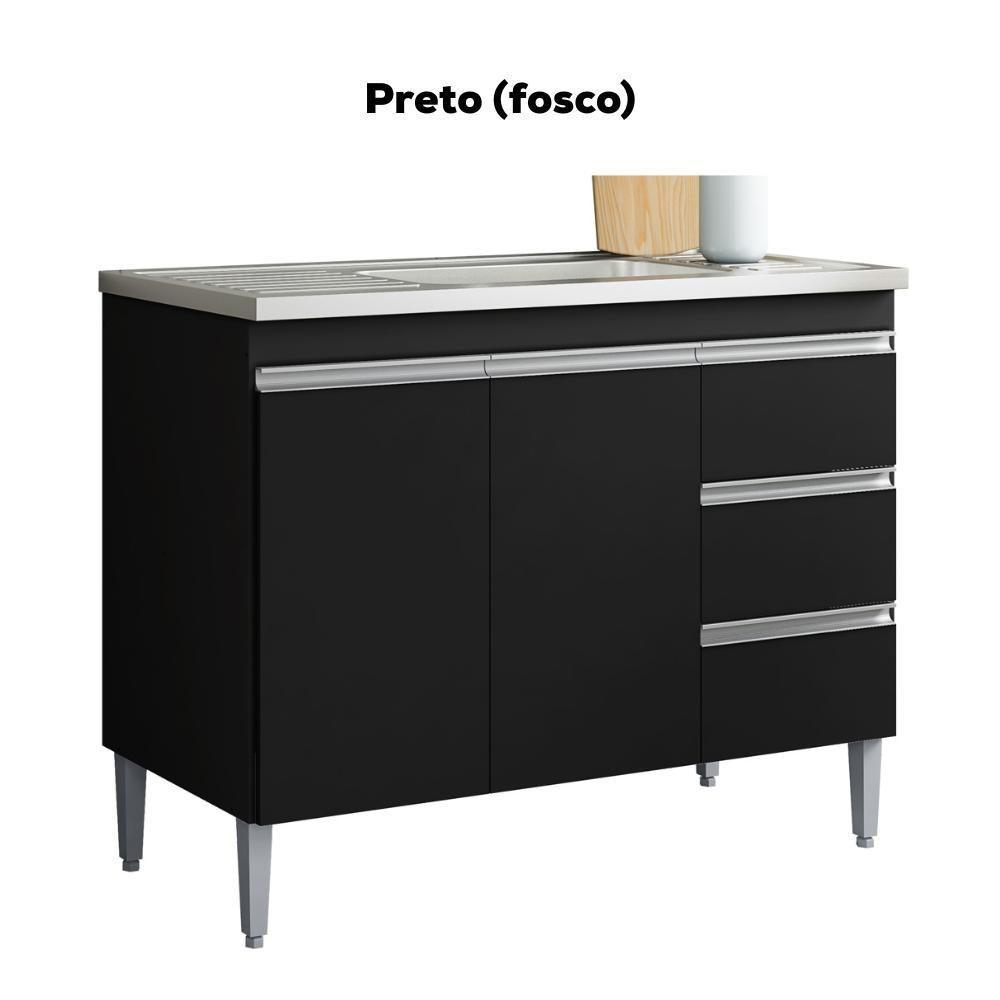 Balcão Pia Sem Tampo 2 Portas 3 Gavetas 97 Cm Andreia Preto Reajl Moveis - 4