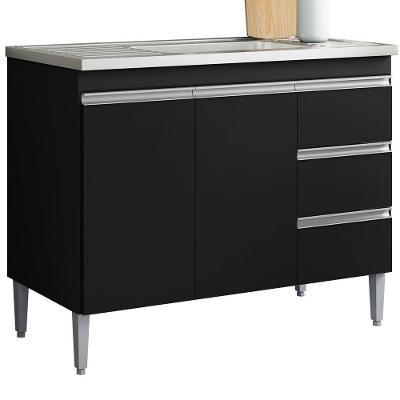 Balcão Pia Sem Tampo 2 Portas 3 Gavetas 97 Cm Andreia Preto Reajl Moveis