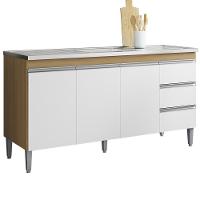 Balcão Pia Sem Tampo 3 Portas 3 Gavetas 145 Cm Andreia Amendoa Branco Reajl Moveis - 1