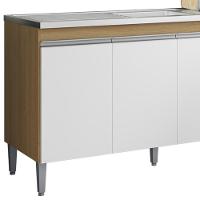 Balcão Pia Sem Tampo 3 Portas 3 Gavetas 145 Cm Andreia Amendoa Branco Reajl Moveis - 5