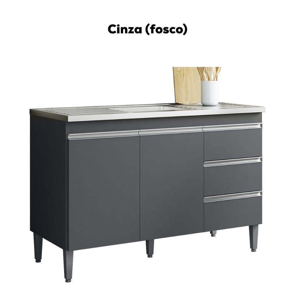 Balcão Pia Sem Tampo 2 Portas 3 Gavetas 116 Cm Andreia Cinza Reajl Moveis - 4