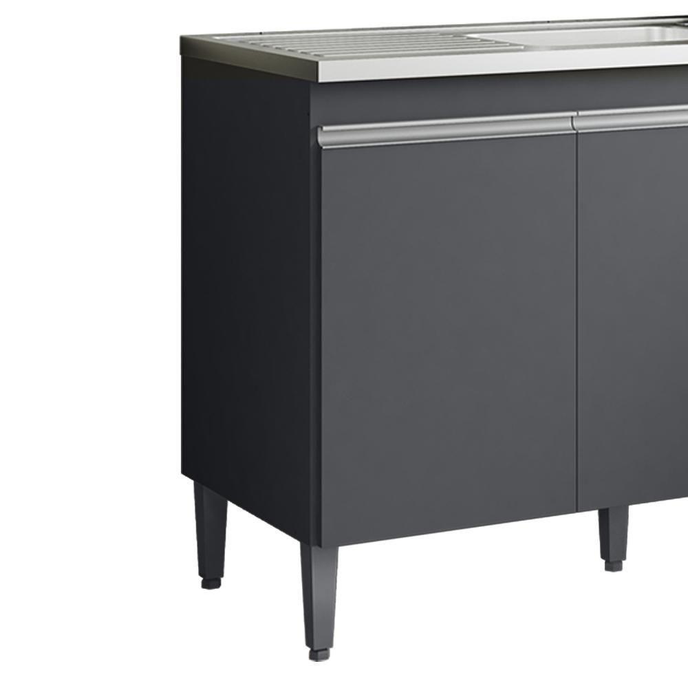 Balcão Pia Sem Tampo 2 Portas 3 Gavetas 116 Cm Andreia Cinza Reajl Moveis - 5