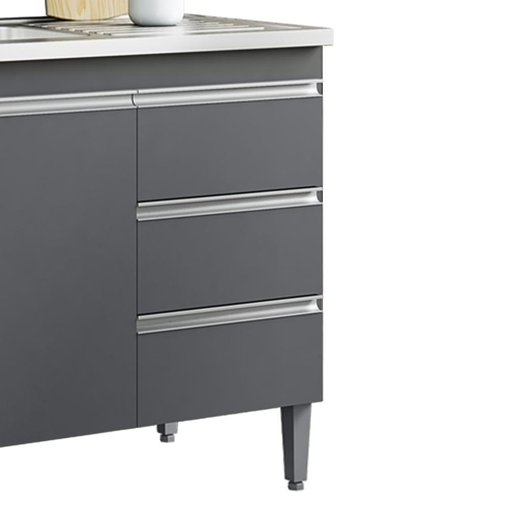 Balcão Pia Sem Tampo 2 Portas 3 Gavetas 116 Cm Andreia Cinza Reajl Moveis - 6