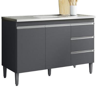 Balcão Pia Sem Tampo 2 Portas 3 Gavetas 116 Cm Andreia Cinza Reajl Moveis