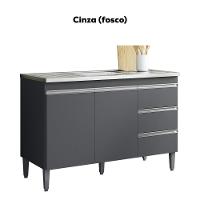 Balcão Pia Sem Tampo 2 Portas 3 Gavetas 116 Cm Andreia Cinza Reajl Moveis