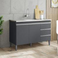 Balcão Pia Sem Tampo 2 Portas 3 Gavetas 116 Cm Andreia Cinza Reajl Moveis - 7