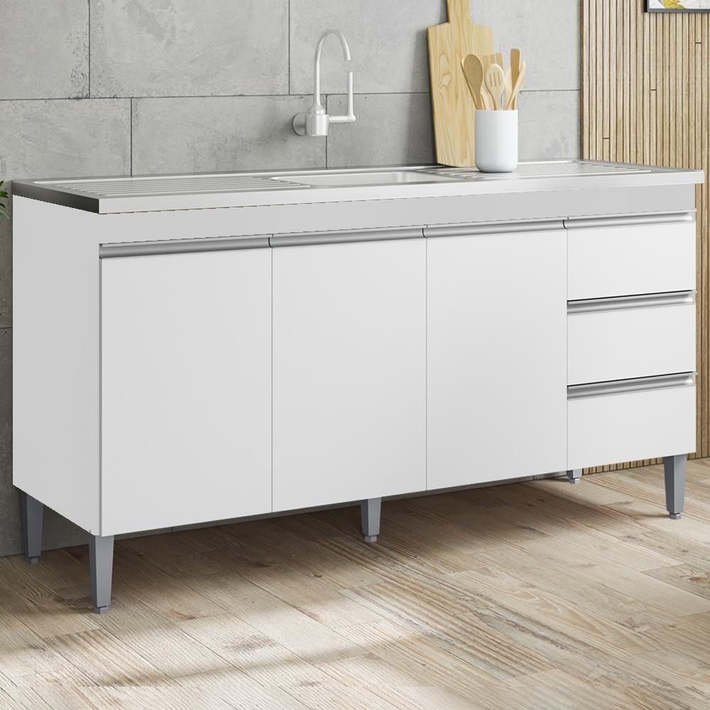 Balcão Pia Sem Tampo 3 Portas 3 Gavetas 145 Cm Andreia Branco Reajl Moveis - 2