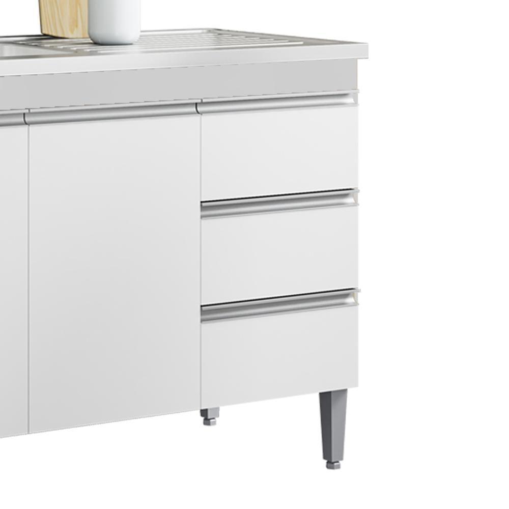 Balcão Pia Sem Tampo 3 Portas 3 Gavetas 145 Cm Andreia Branco Reajl Moveis - 6