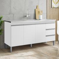 Balcão Pia Sem Tampo 3 Portas 3 Gavetas 145 Cm Andreia Branco Reajl Moveis - 7