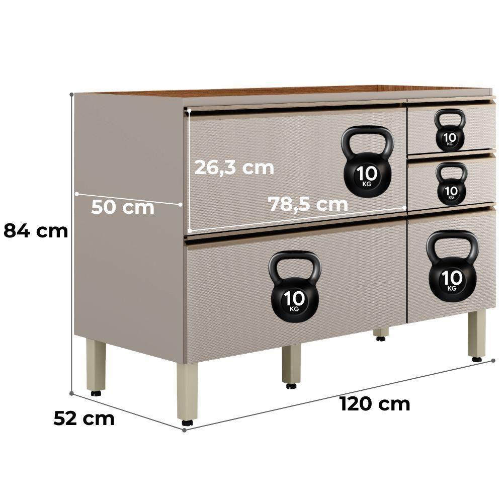 Balcão Para Pia 4 Gavetas 1 Porta 120 Cm Mdf Proenca Nogueira Nude Prime Demartez - 3