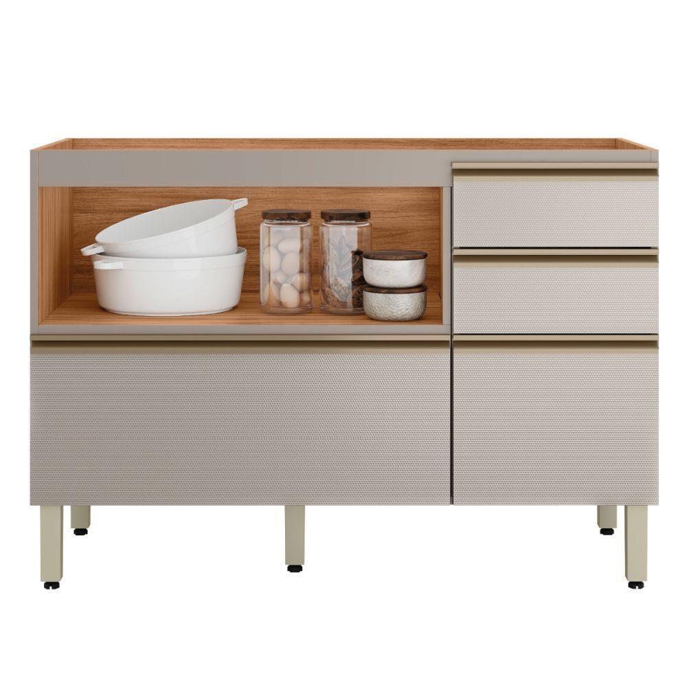 Balcão Para Pia 4 Gavetas 1 Porta 120 Cm Mdf Proenca Nogueira Nude Prime Demartez - 9