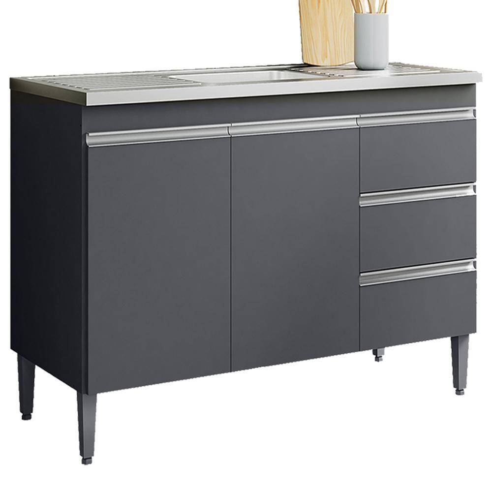 Balcão Pia Sem Tampo 2 Portas 3 Gavetas 97 Cm Andreia Cinza Reajl Moveis - 1