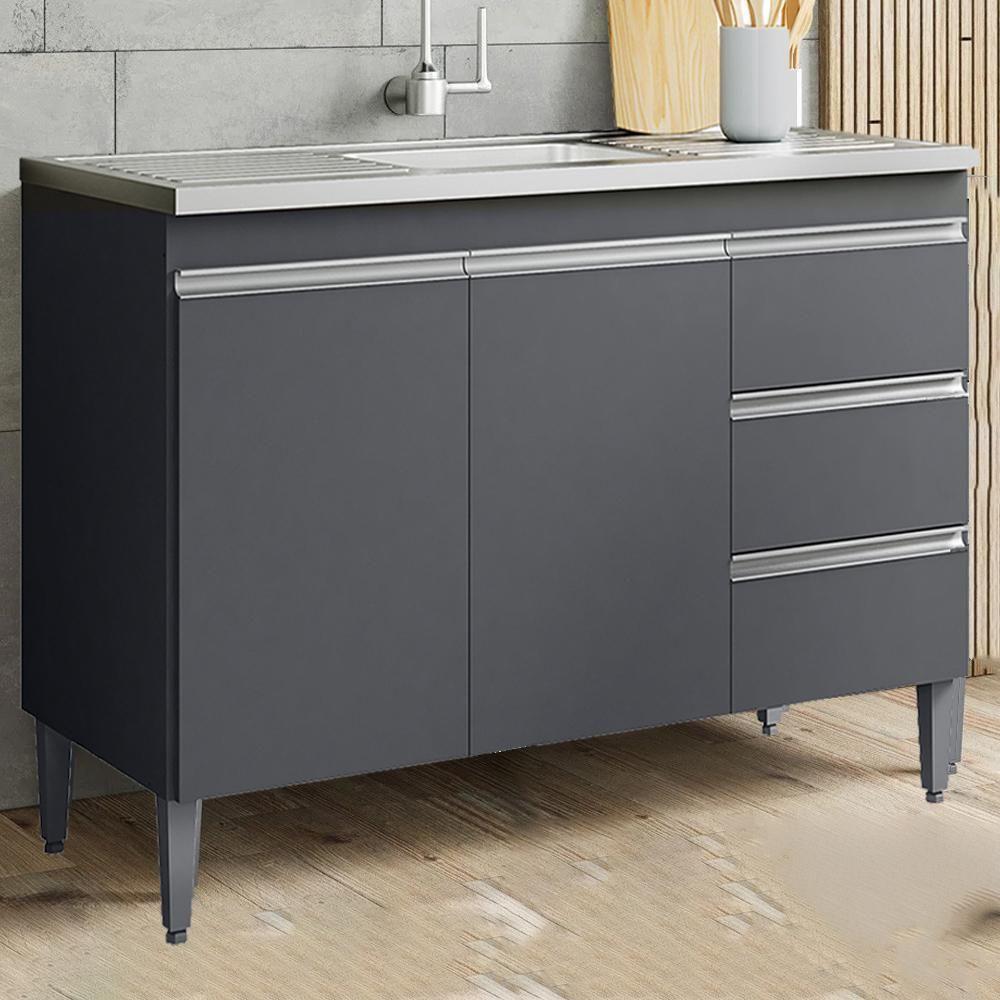 Balcão Pia Sem Tampo 2 Portas 3 Gavetas 97 Cm Andreia Cinza Reajl Moveis - 2