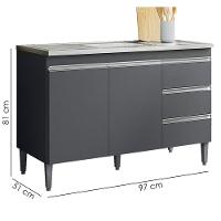 Balcão Pia Sem Tampo 2 Portas 3 Gavetas 97 Cm Andreia Cinza Reajl Moveis - 3