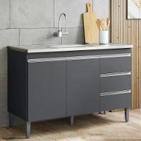 Balcão Pia Sem Tampo 2 Portas 3 Gavetas 97 Cm Andreia Cinza Reajl Moveis - 6