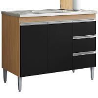 Balcão Pia Sem Tampo 2 Portas 3 Gavetas 97 Cm Andreia Amendoa Preto Reajl Moveis - 1