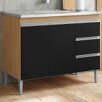 Balcão Pia Sem Tampo 2 Portas 3 Gavetas 97 Cm Andreia Amendoa Preto Reajl Moveis - 2